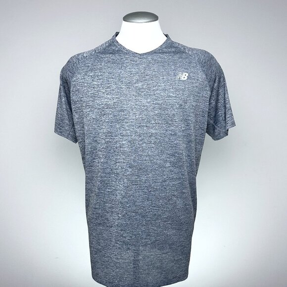 New Balance Running V-Neck Tee XL Grey Heather Performance Blend Athletic - Picture 1 of 2
